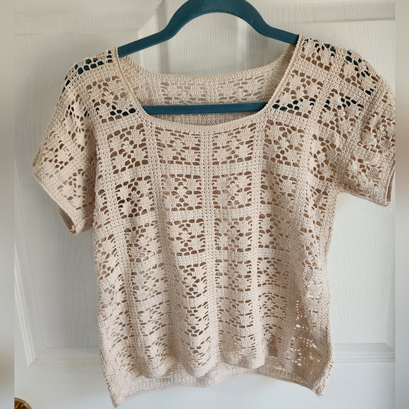 Crochet Lace Short Sleeve Top HANDMADE TSHIRT - Picture 1 of 5